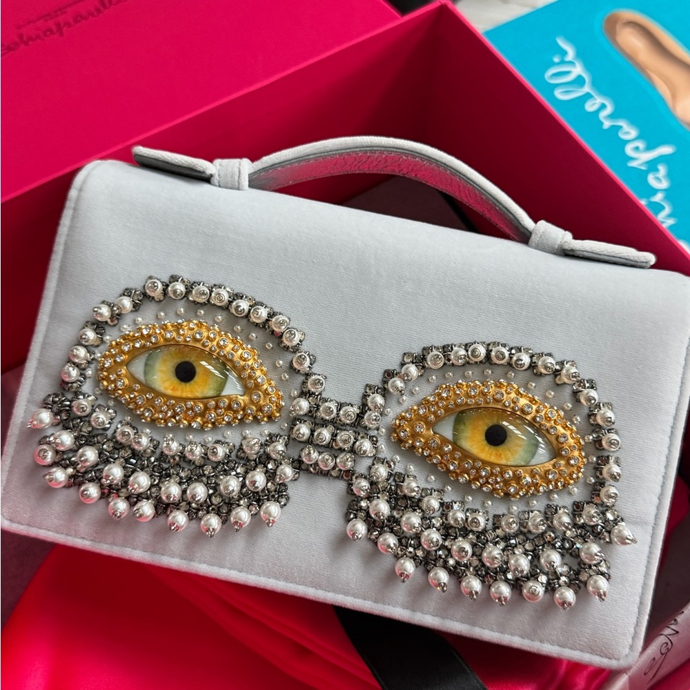 Brand New Schiaparelli Velvet eyes clutch